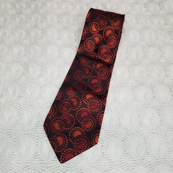 MURANO Neck Tie Orange Black Circles WOVEN SILK Geometric Pattern VERY SLEEK - Picture 8 of 9